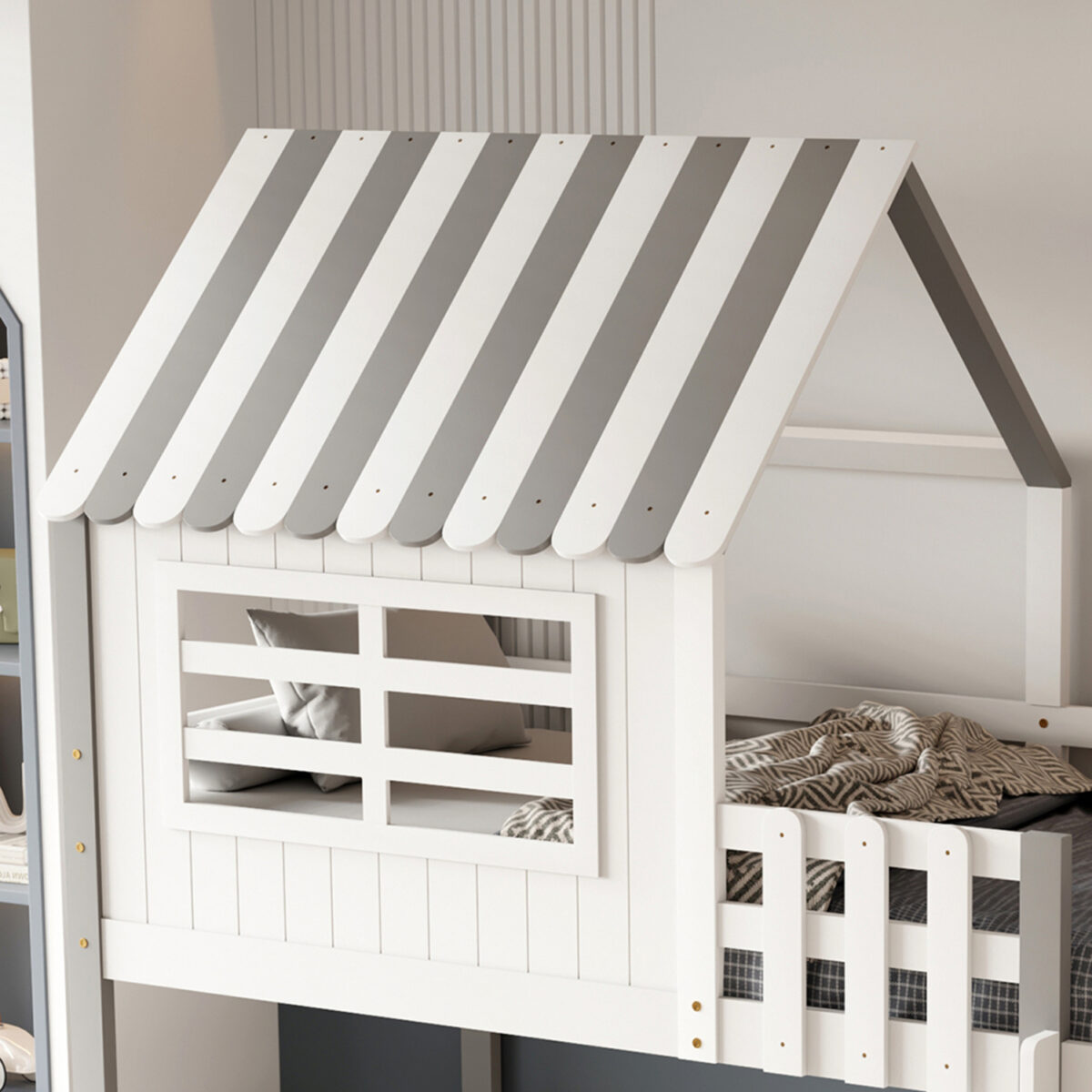 ΠΑΙΔΙΚΟ ΚΡΕΒΑΤΙ τ.MONTESSORI ΜΕ ΠΛΑΙΝΑ ΡΑΦΙΑ HOMI HM712 ΞΥΛΟ ΠΕΥΚΟΥ ΛΕΥΚΟ-ΓΚΡΙ-ΣΤΡΩΜΑ 90x190εκ - Image 3