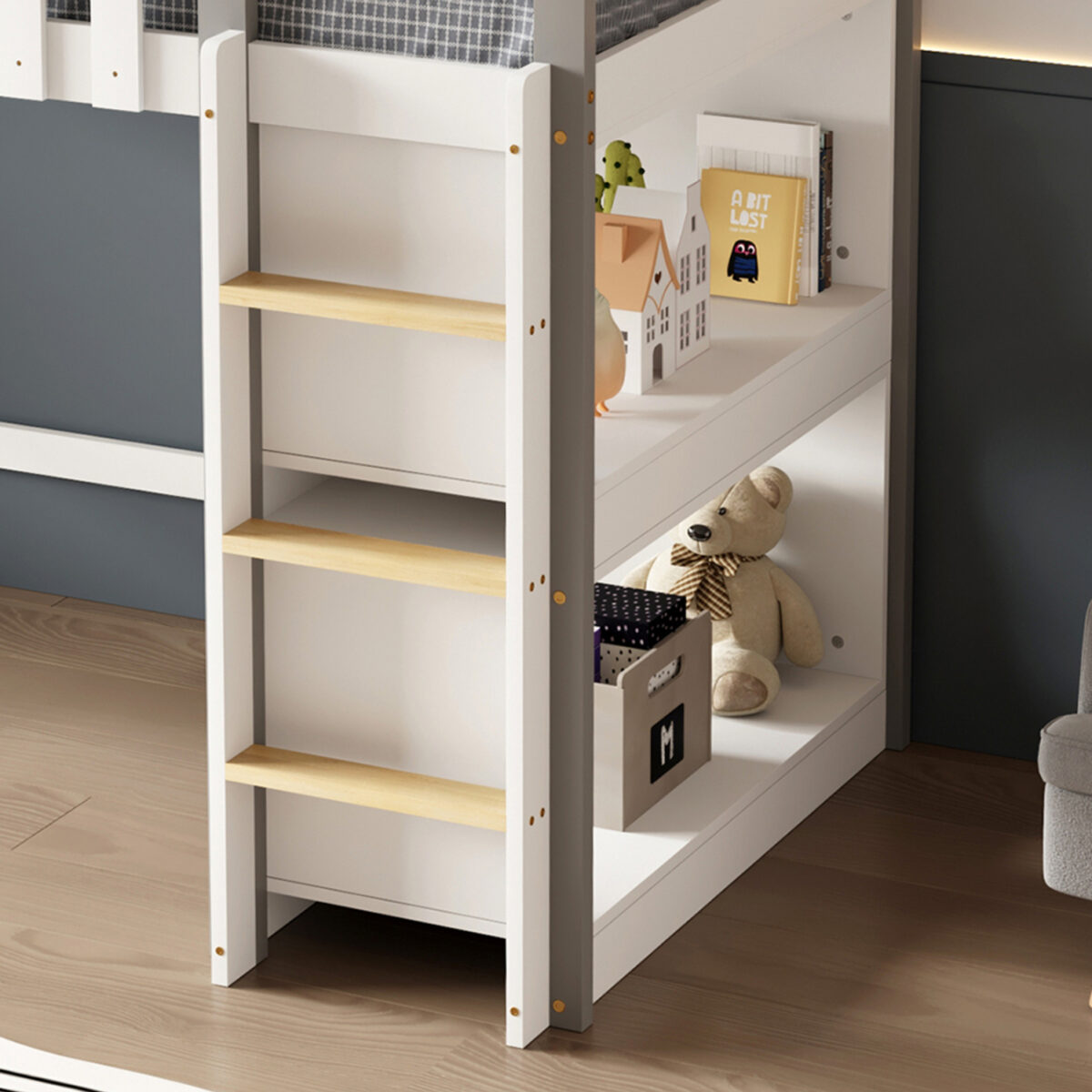 ΠΑΙΔΙΚΟ ΚΡΕΒΑΤΙ τ.MONTESSORI ΜΕ ΠΛΑΙΝΑ ΡΑΦΙΑ HOMI HM712 ΞΥΛΟ ΠΕΥΚΟΥ ΛΕΥΚΟ-ΓΚΡΙ-ΣΤΡΩΜΑ 90x190εκ - Image 4