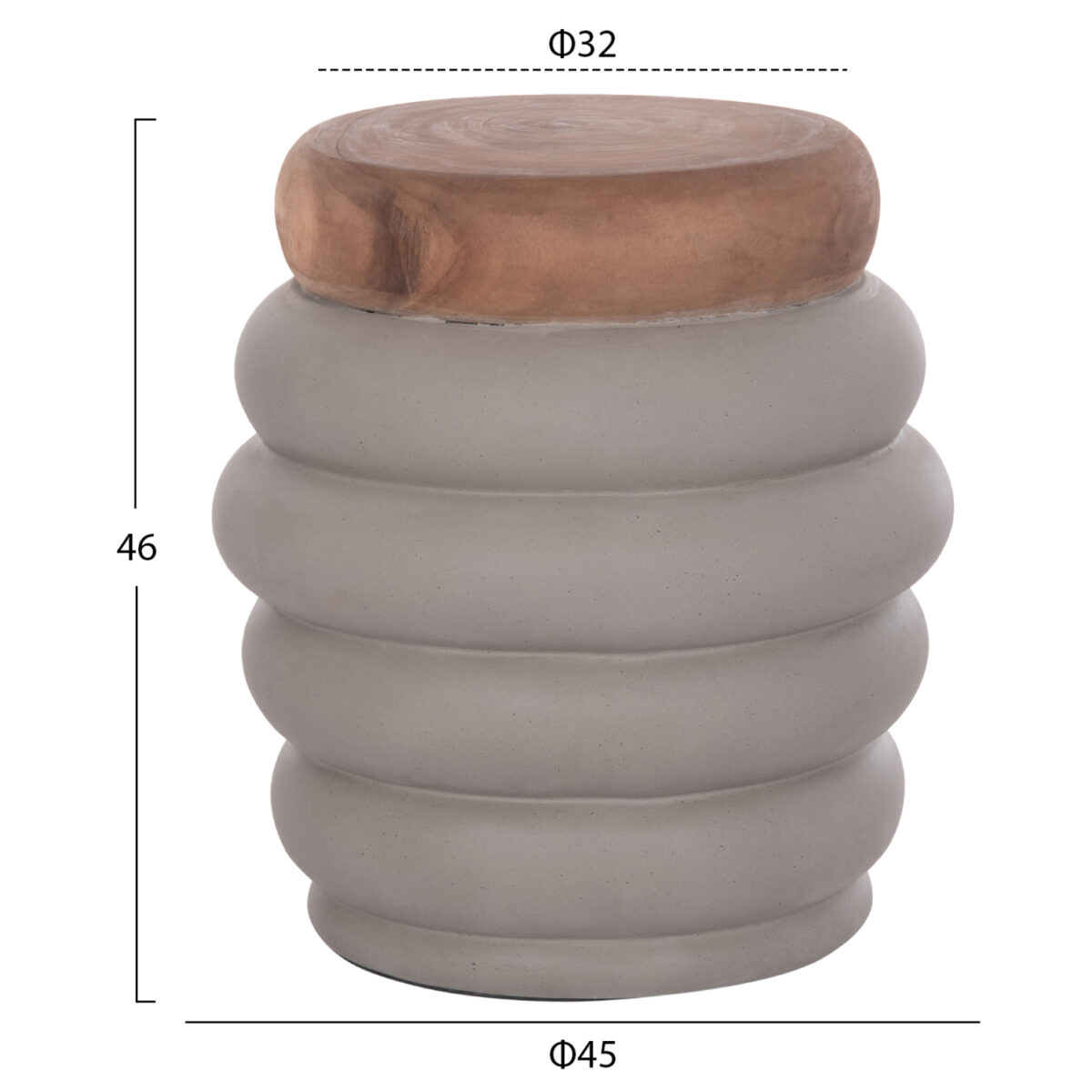 ΣΚΑΜΠΟ PUFFAT HM18172.03 FIBER CEMENT ΓΚΡΙ- ΞΥΛΟ TEAK TOP Φ45x46Υεκ. - Image 2