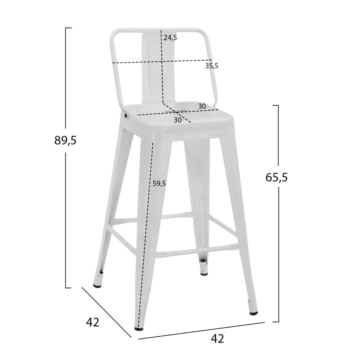 ΣΚΑΜΠΟ ΜΕΣΑΙΟΥ ΥΨΟΥΣ ΜΕΤΑΛΛΙΚΟ MELITA ΜΕ ΠΛΑΤΗ ΣΕ ΛΕΥΚΟ ΜΑΤ HM8574.31 42x42x89,5Υ εκ. - Image 2