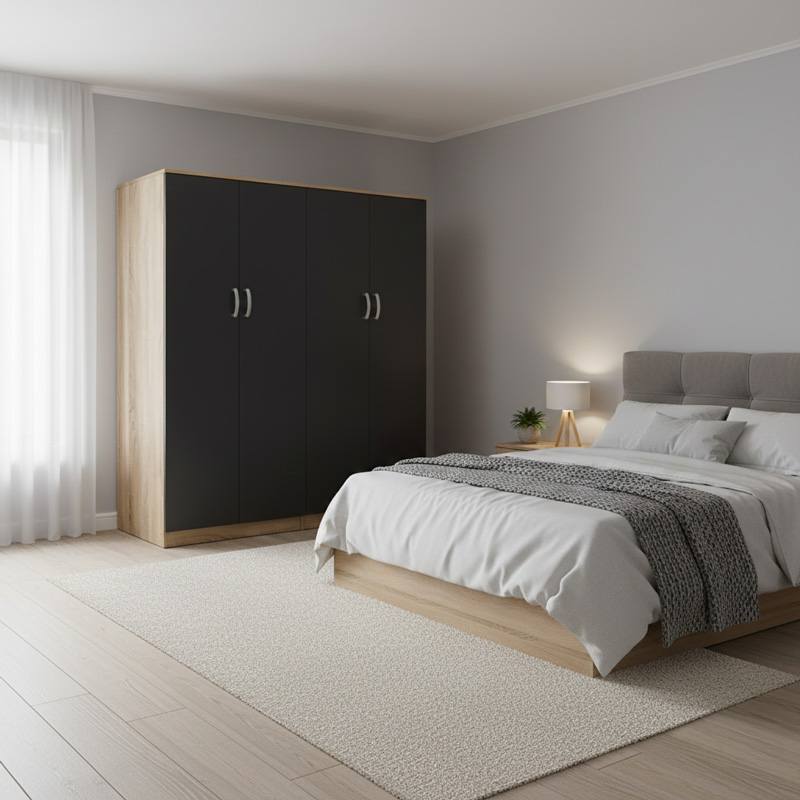 Ντουλάπα τετράφυλλη Lego Ι  sonoma-ανθρακί 160x42x180εκ