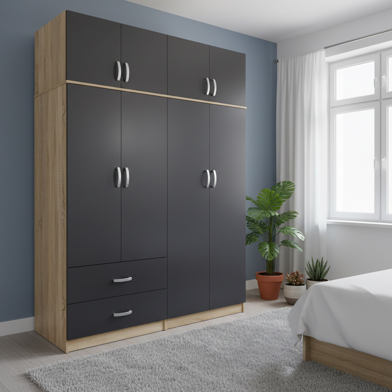 Ντουλάπα τετράφυλλη με πατάρι Lego  sonoma-ανθρακί 160x42x240εκ