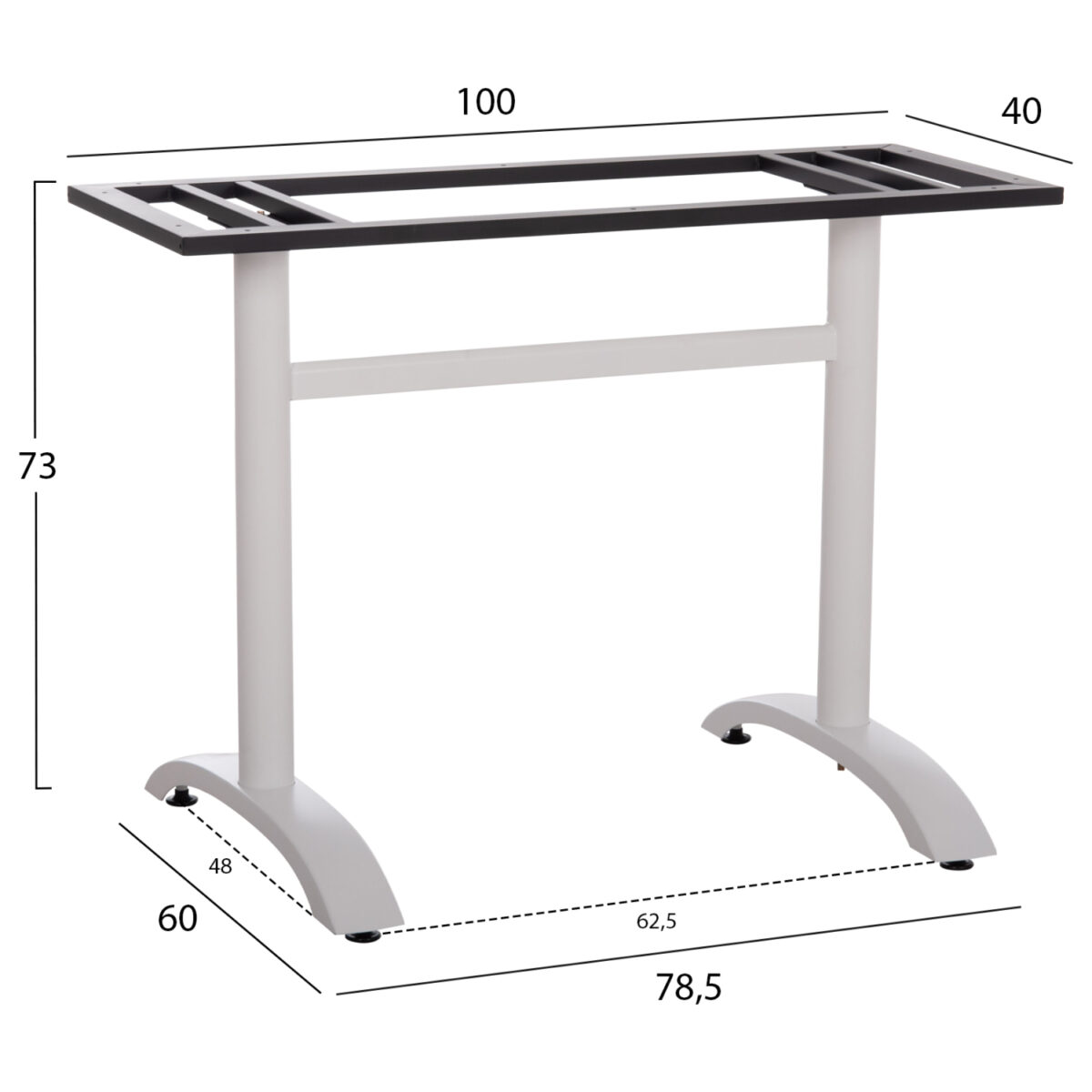 ΒΑΣΗ ΤΡΑΠΕΖΙΟΥ ΜΕΤΑΛΛΙΚΗ ΔΙΠΛΗ HM461.12 ΛΕΥΚΗ ΜΕ ΡΕΓΟΥΛΑΤΟΡΟΥΣ 100x60x73Υεκ. - Image 2