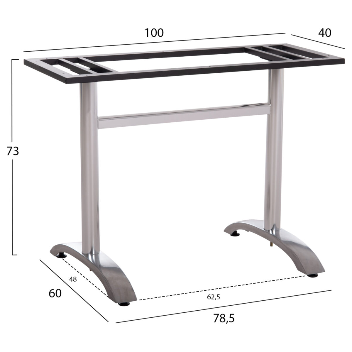 ΒΑΣΗ ΤΡΑΠΕΖΙΟΥ ΜΕΤΑΛΛΙΚΗ ΔΙΠΛΗ HM461.13 ΧΡΩΜΙΟΥ ΜΕ ΡΕΓΟΥΛΑΤΟΡΟΥΣ 100x60x73Υεκ. - Image 2