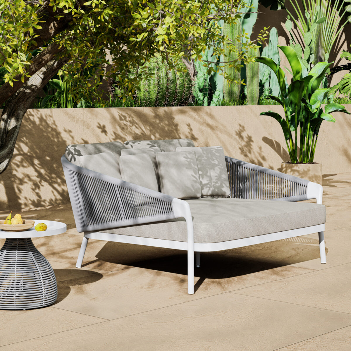 DAYBED ΣΕΙΡΑ XANTION HM6474.02 ΛΕΥΚΟ ΑΛΟΥΜΙΝΙΟ--ΣΧΟΙΝΙ--OLEFIN 157x149x80Υεκ - Image 2