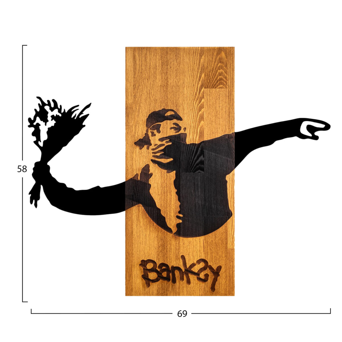 ΔΙΑΚΟΣΜΗΤΙΚΟ ΤΟΙΧΟΥ BANKSY HM4757-ΦΥΛΛΑ ΜΕΤΑΛΛΟΥ ΜΑΥΡΑ-ΞΥΛΟ 69x3(βάθος)x58Υεκ. - Image 3