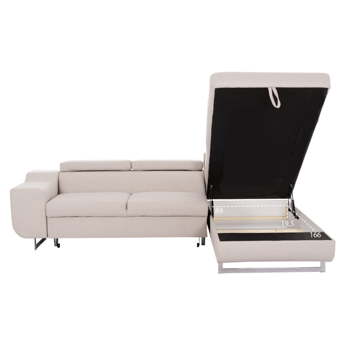 ΓΩΝΙΑΚΟΣ ΚΑΝΑΠΕΣ-ΚΡΕΒΑΤΙ ΜΕ ΑΠΟΘ.ΧΩΡΟ ENCORE HM3301.03R ΜΠΕΖ ΥΦΑΣΜΑ 285x205x90Υεκ. - Image 5