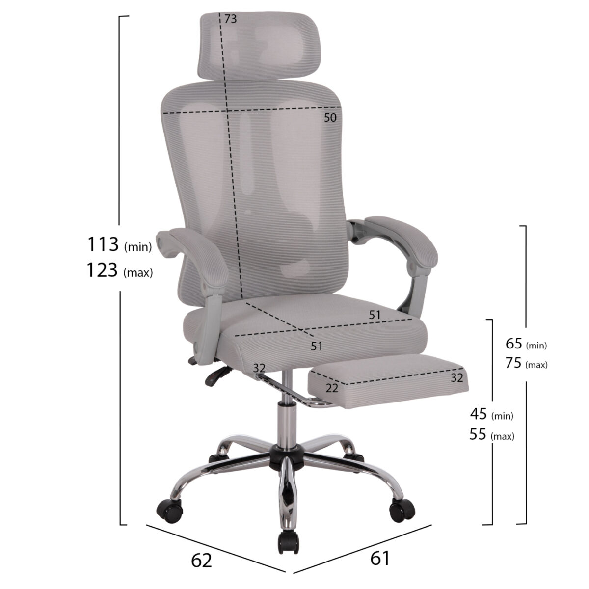 ΚΑΡΕΚΛΑ ΓΡΑΦΕΙΟΥ BARNET HM18258.02 ΓΚΡΙ MESH-ΓΚΡΙ ΣΚΕΛΕΤΟΣ NYLON 61x62x123Υ - Image 2