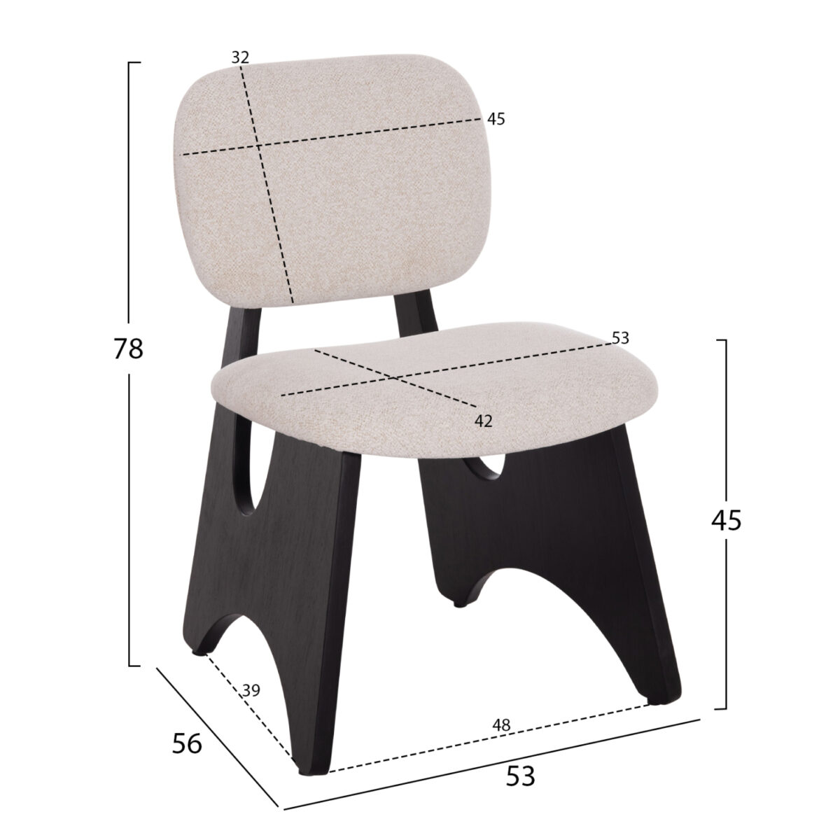 ΚΑΡΕΚΛΑ ΤΡΑΠΕΖΑΡΙΑΣ BELLISI HM18248.02 ΕΚΡΟΥ ΥΦΑΣΜΑ-PLYWOOD ΣΕ ΜΑΥΡΟ 53x56x78Υεκ. - Image 2