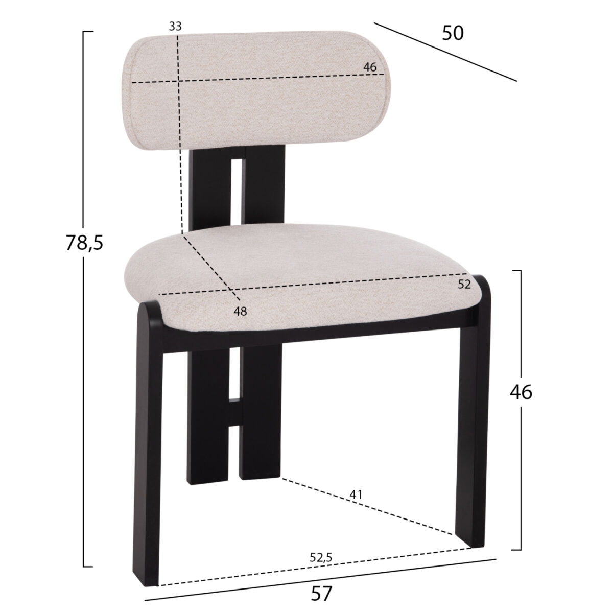 ΚΑΡΕΚΛΑ ΤΡΑΠΕΖΑΡΙΑΣ KARVO HM18252.02 ΕΚΡΟΥ ΥΦΑΣΜΑ--ΞΥΛΟ ΣΕ ΜΑΥΡΟ 57x50x78,5Υεκ. - Image 2