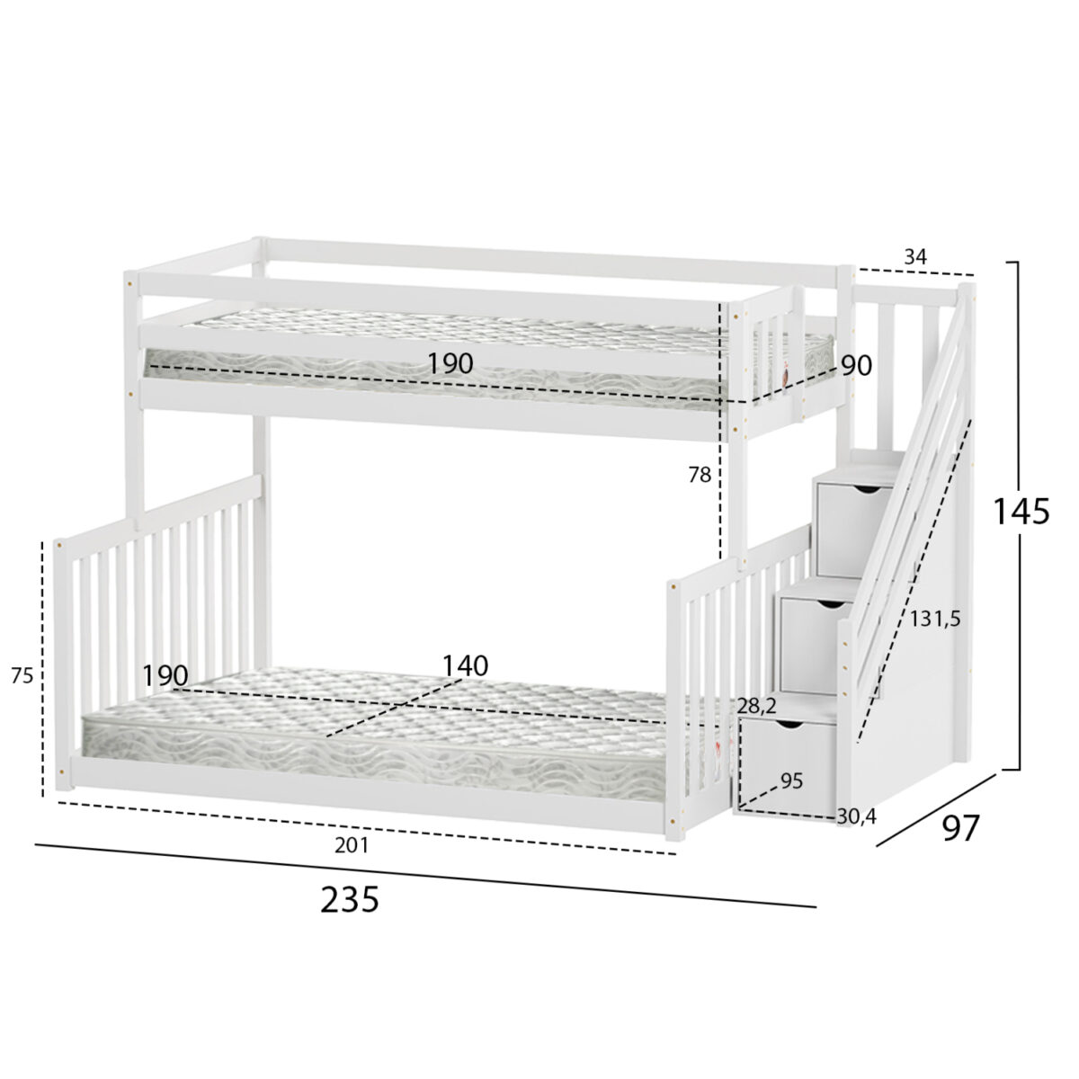 ΚΟΥΚΕΤΑ ΠΑΙΔΙΚΗ BEAMER HM21320 ΞΥΛΟ ΠΕΥΚΟΥ ΛΕΥΚΟ--ΓΙΑ ΣΤΡΩΜΑΤΑ 90 & 140x190εκ - Image 3