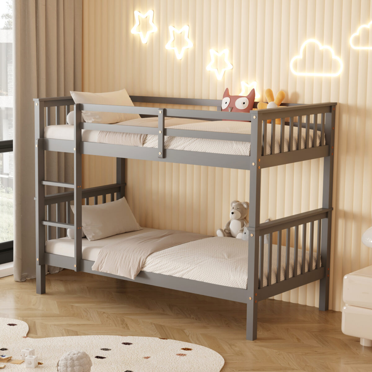 ΚΟΥΚΕΤΑ ΠΑΙΔΙΚΗ ΜΕ 2 ΣΤΡΩΜΑΤΑ LANTAI HM21307.02 ΞΥΛΟ ΠΕΥΚΟΥ ΓΚΡΙ--ΣΤΡΩΜΑΤΑ 90x190εκ - Image 2