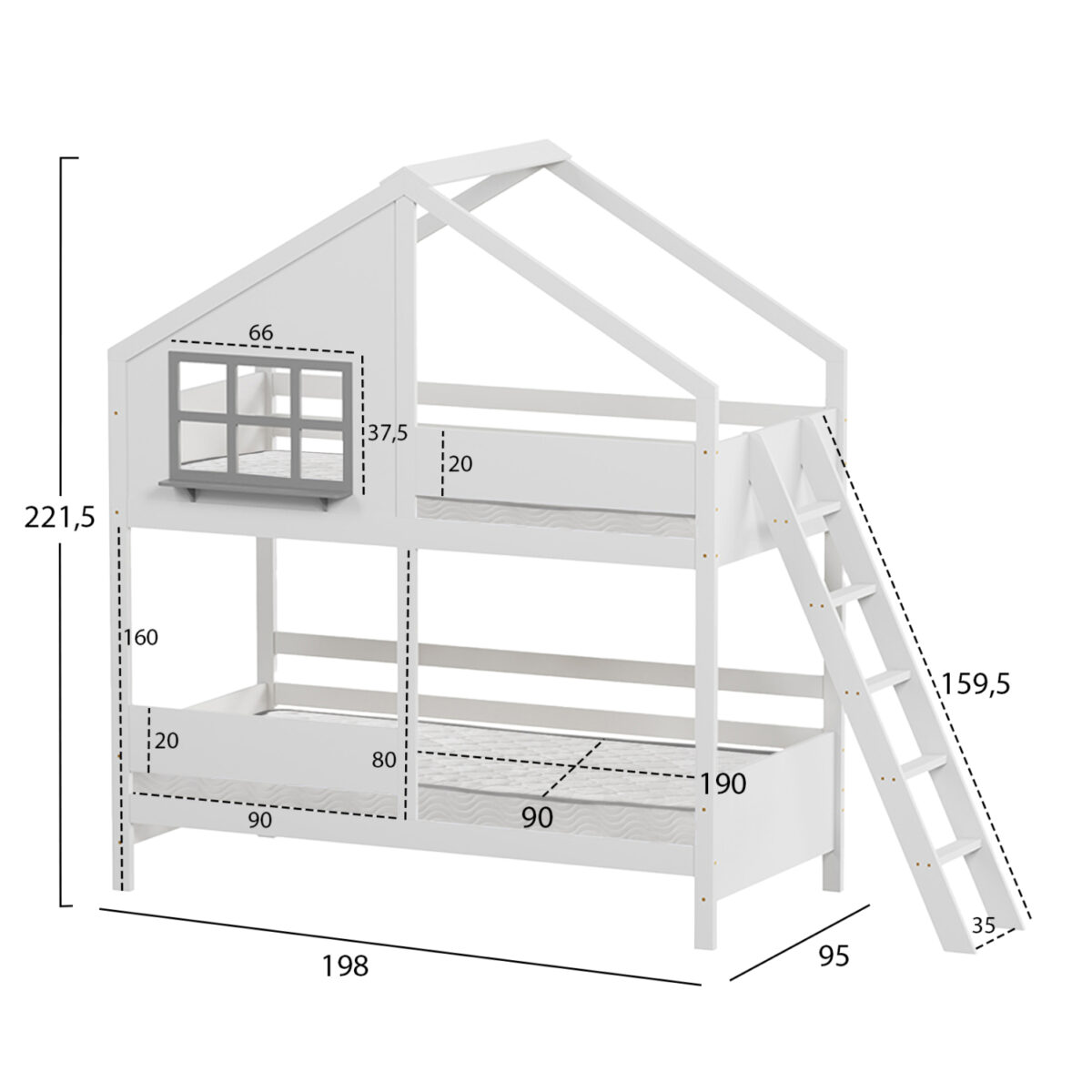 ΚΟΥΚΕΤΑ ΠΑΙΔΙΚΗ ΜΕ 2 ΣΤΡΩΜΑΤΑ COMBO HM21316 ΞΥΛΟ ΠΕΥΚΟΥ ΛΕΥΚΟ--ΣΤΡΩΜΑΤΑ 90x190εκ - Image 3