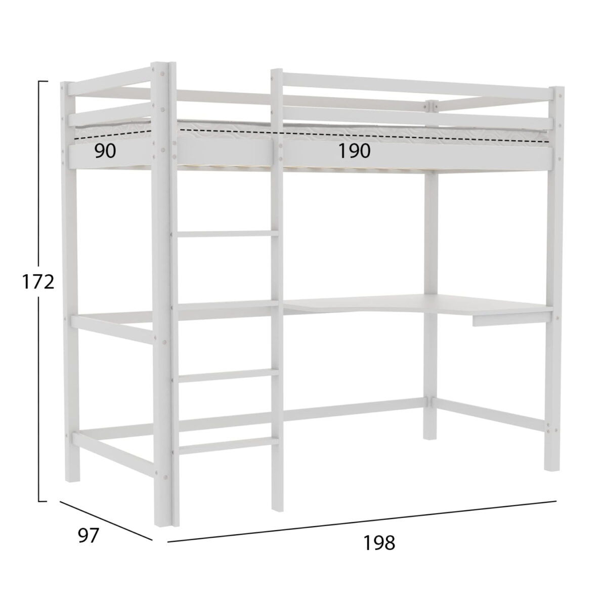 ΚΟΥΚΕΤΑ ΠΑΙΔΙΚΗ ΜΕ ΓΡΑΦΕΙΟ AKRON HM21311.01 ΞΥΛΟ ΠΕΥΚΟΥ ΛΕΥΚΟ--ME ΣΤΡΩΜΑ 90x190εκ - Image 3
