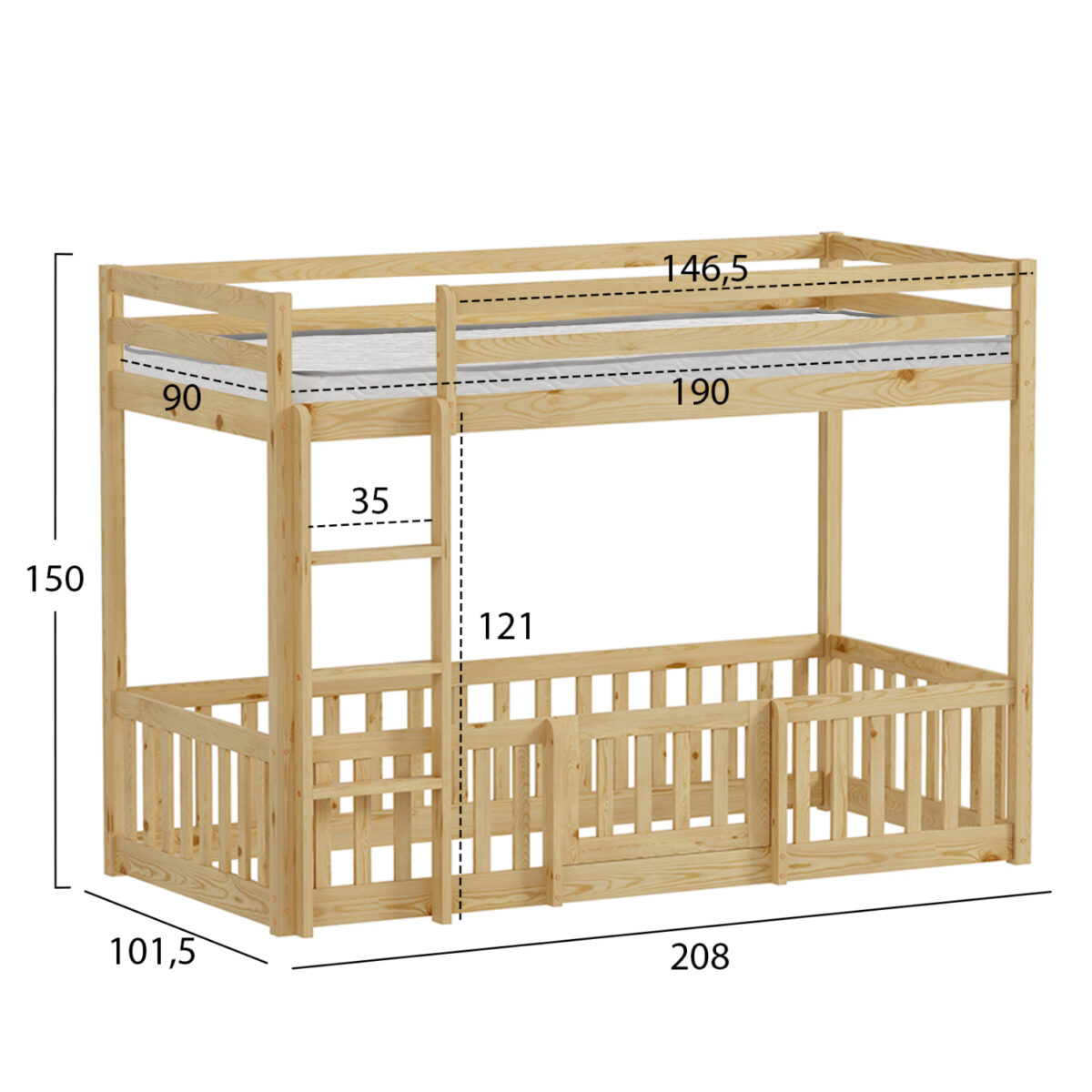 ΚΟΥΚΕΤΑ ΠΑΙΔΙΚΗ ΜΕ ΠΑΡΚΑΚΙ PLAYKID HM21312 ΞΥΛΟ ΠΕΥΚΟΥ ΦΥΣΙΚΟ--ME ΣΤΡΩΜΑ 90x190εκ - Image 3