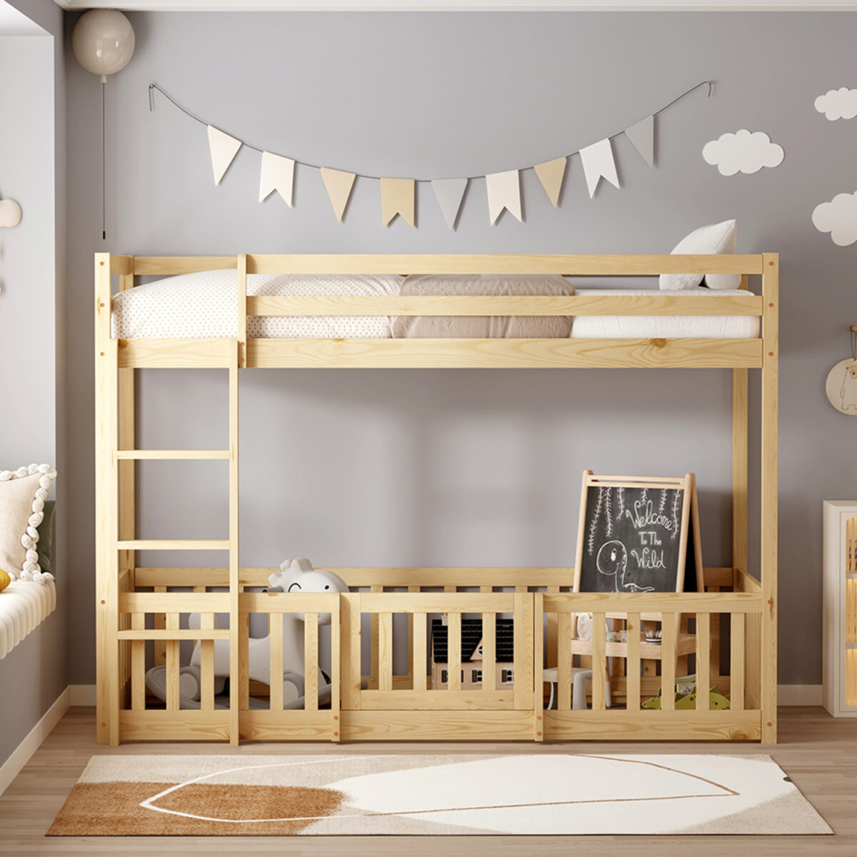 ΚΟΥΚΕΤΑ ΠΑΙΔΙΚΗ ΜΕ ΠΑΡΚΑΚΙ PLAYKID HM21312 ΞΥΛΟ ΠΕΥΚΟΥ ΦΥΣΙΚΟ--ME ΣΤΡΩΜΑ 90x190εκ - Image 5