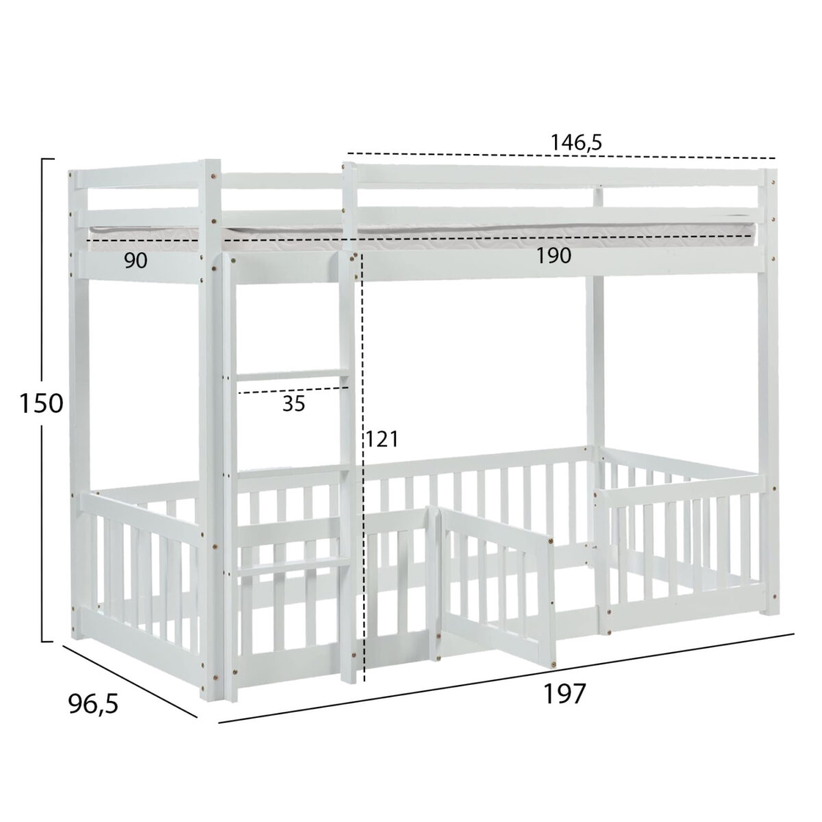 ΚΟΥΚΕΤΑ ΠΑΙΔΙΚΗ ΜΕ ΠΑΡΚΑΚΙ PLAYKID HM21312.01 ΞΥΛΟ ΠΕΥΚΟΥ ΛΕΥΚΟ--ME ΣΤΡΩΜΑ 90x190εκ - Image 3