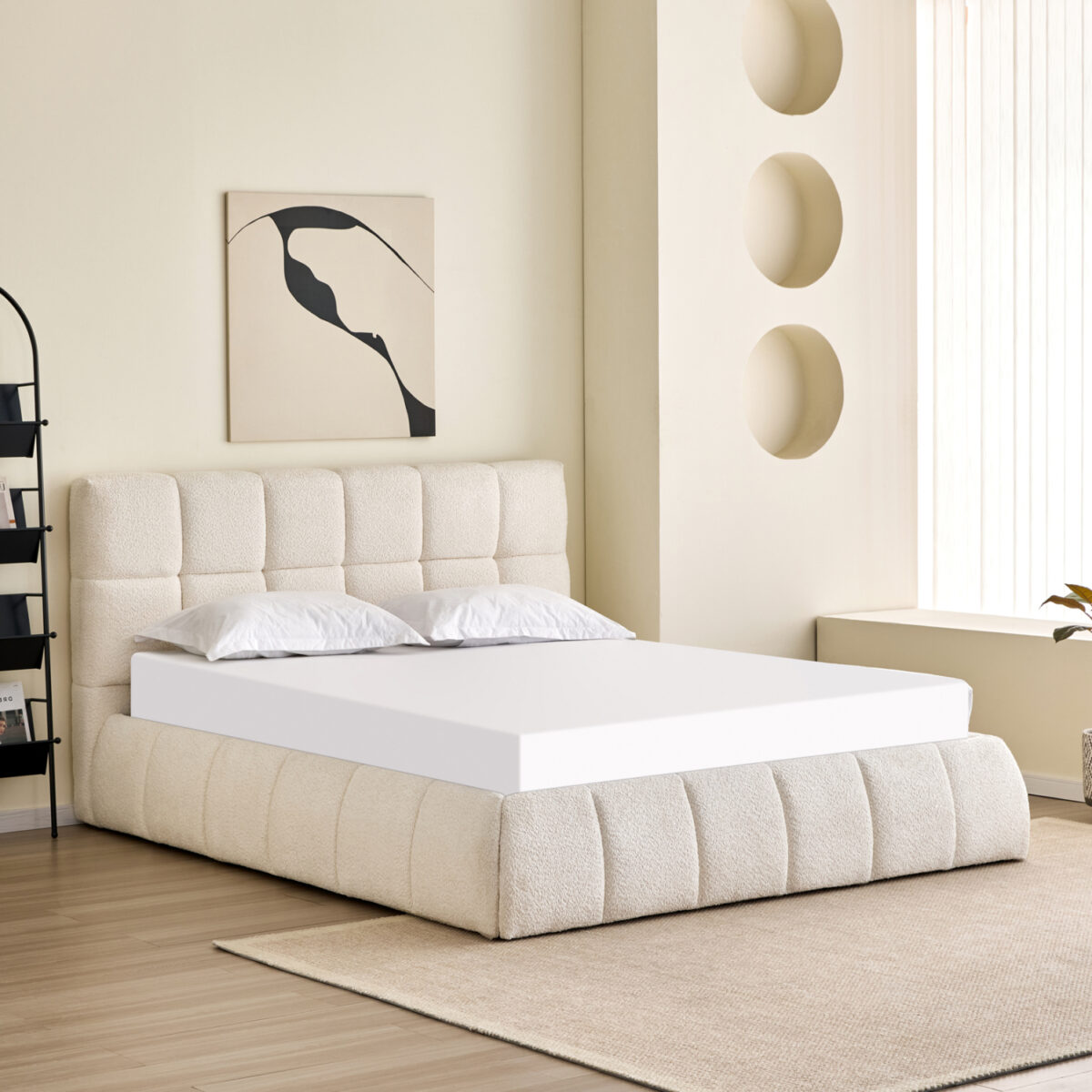 ΚΡΕΒΑΤΙ ΔΙΠΛΟ EDDY HM731.03 ΜΠΕΖ ΜΠΟΥΚΛΕ & ΑΠΟΘΗΚΕΥΤΙΚΟΣ ΧΩΡΟΣ ΓΙΑ  ΣΤΡΩΜΑ 160x200εκ - Image 2