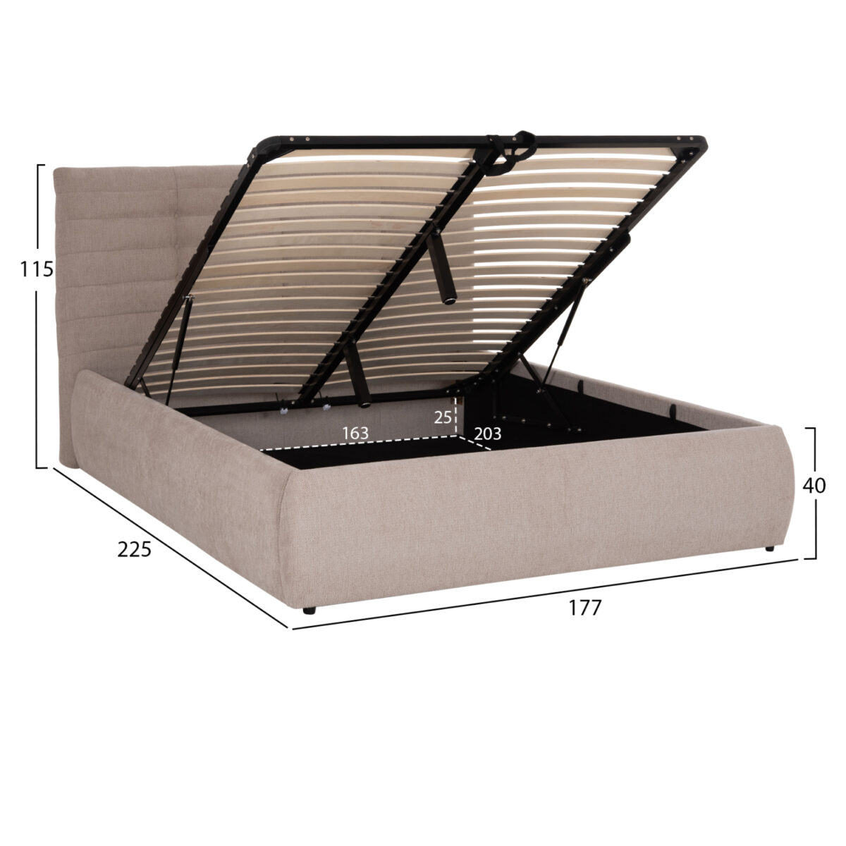 ΚΡΕΒΑΤΙ ΔΙΠΛΟ SANDRA HM732.03 ΜΠΕΖ ΥΦΑΣΜΑ & ΑΠΟΘΗΚΕΥΤΙΚΟΣ ΧΩΡΟΣ ΓΙΑ  ΣΤΡΩΜΑ 160x200εκ - Image 3