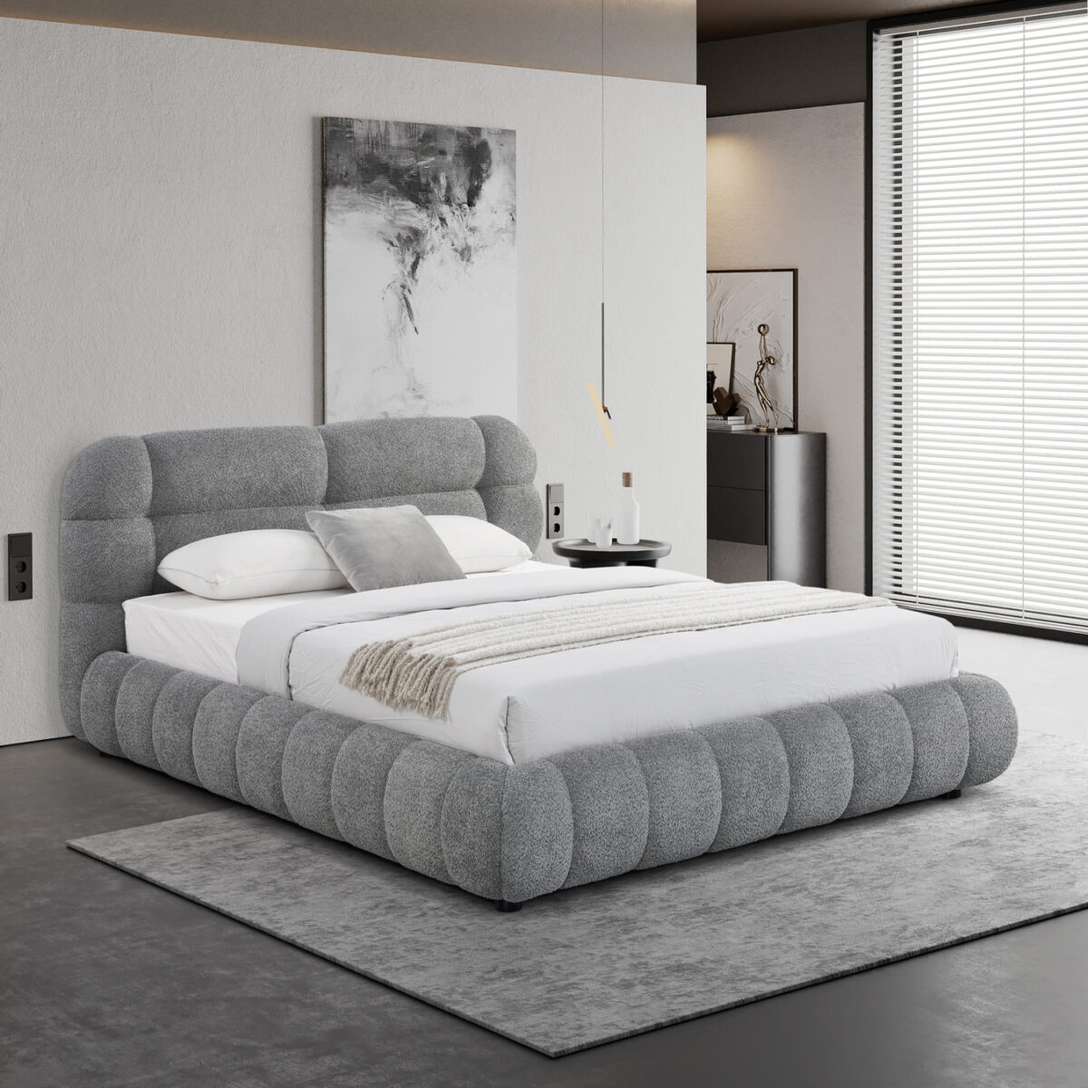 ΚΡΕΒΑΤΙ ΜΕ ΑΠΟΘ.ΧΩΡΟ MOLEN HM730.01 ΓΚΡΙ ΜΠΟΥΚΛΕ ΥΦΑΣΜΑ--ΓΙΑ ΣΤΡΩΜΑ 160x200εκ - Image 2