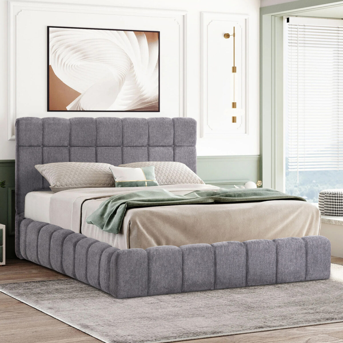 ΚΡΕΒΑΤΙ ΔΙΠΛΟ ΜΕ ΣΤΡΩΜΑ & ΑΠΟΘ.ΧΩΡΟ RAMON HM21168 ΓΚΡΙ ΜΠΟΥΚΛΕ--ΓΙΑ 160x200εκ - Image 2