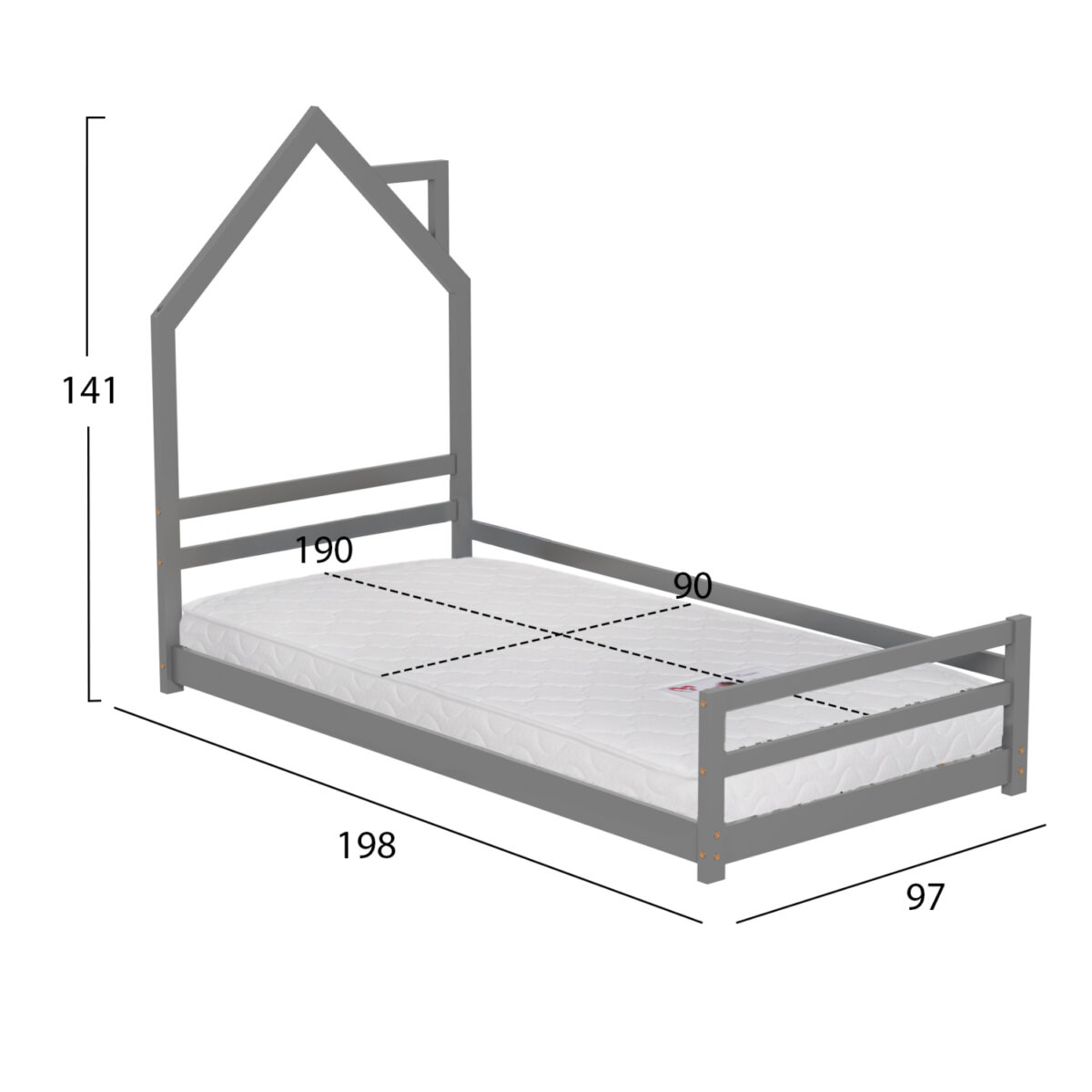 ΚΡΕΒΑΤΙ ΠΑΙΔΙΚΟ ΜΕ ΣΤΡΩΜΑ HOUSER HM21301.01 ΞΥΛΟ ΠΕΥΚΟΥ ΣΕ ΓΚΡΙ--ΣΤΡΩΜΑ 90x190εκ - Image 3