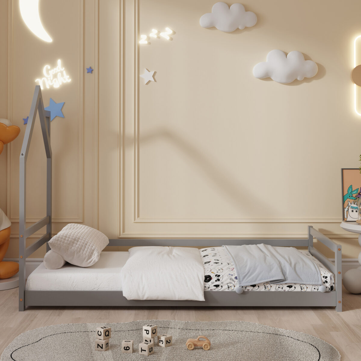 ΚΡΕΒΑΤΙ ΠΑΙΔΙΚΟ ΜΕ ΣΤΡΩΜΑ HOUSER HM21301.01 ΞΥΛΟ ΠΕΥΚΟΥ ΣΕ ΓΚΡΙ--ΣΤΡΩΜΑ 90x190εκ - Image 5