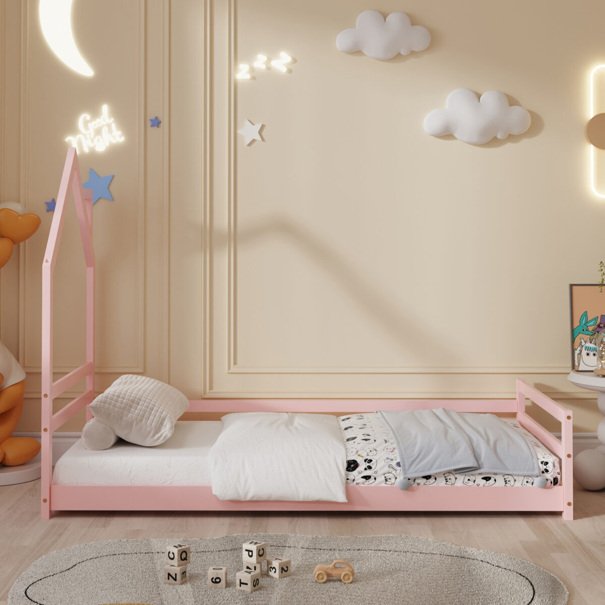 ΚΡΕΒΑΤΙ ΠΑΙΔΙΚΟ ΜΕ ΣΤΡΩΜΑ HOUSER HM21301.02 ΞΥΛΟ ΠΕΥΚΟΥ ΣΕ ΡΟΖ--ΣΤΡΩΜΑ 90x190εκ - Image 5