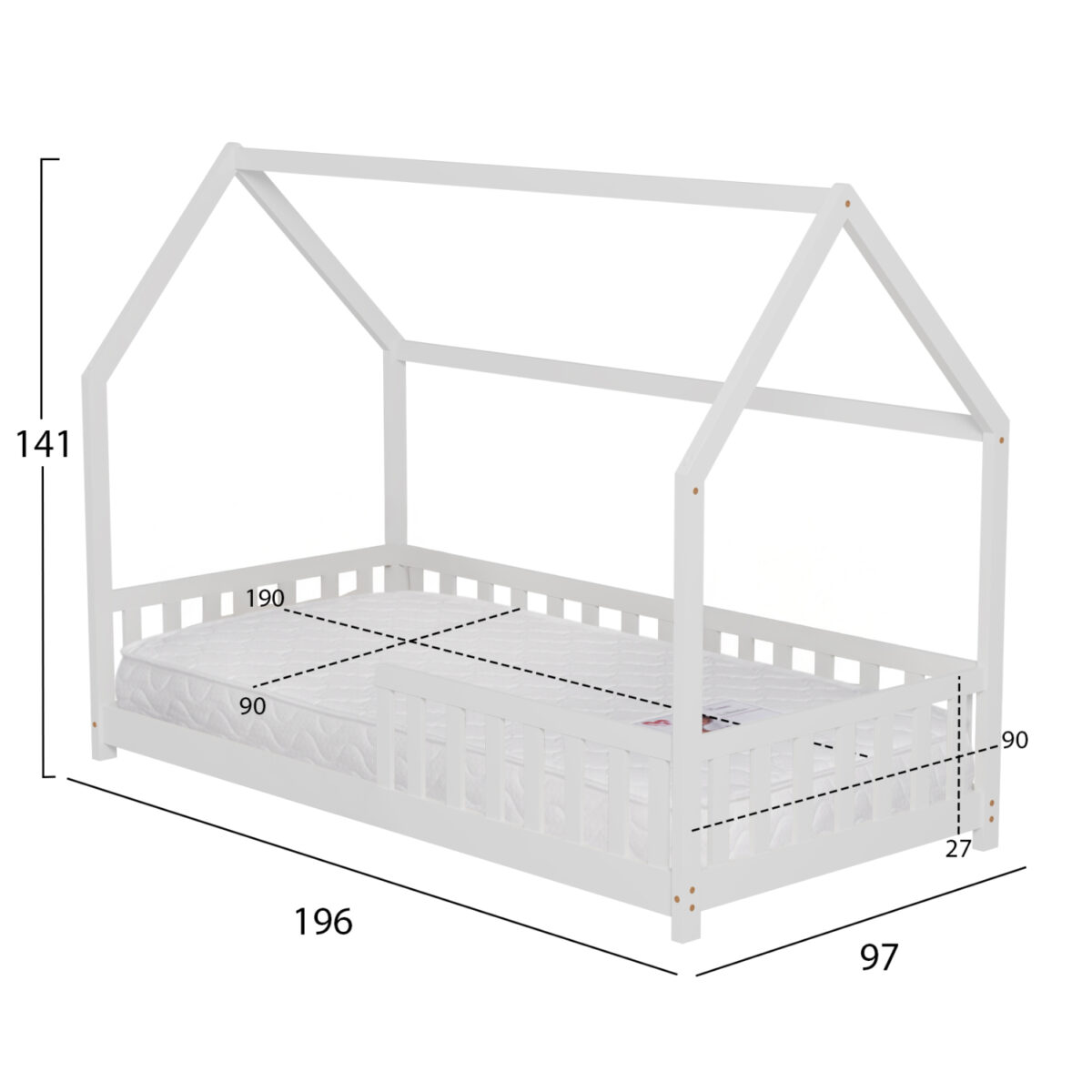 ΚΡΕΒΑΤΙ ΠΑΙΔΙΚΟ ΜΕ ΣΤΡΩΜΑ PHYLLIS HM21304.01 ΞΥΛΟ ΠΕΥΚΟΥ ΣΕ ΛΕΥΚΟ--ΣΤΡΩΜΑ 90x190εκ - Image 3