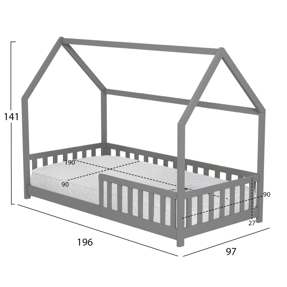 ΚΡΕΒΑΤΙ ΠΑΙΔΙΚΟ ΜΕ ΣΤΡΩΜΑ PHYLLIS HM21304.02 ΞΥΛΟ ΠΕΥΚΟΥ ΣΕ ΓΚΡΙ--ΣΤΡΩΜΑ 90x190εκ - Image 3