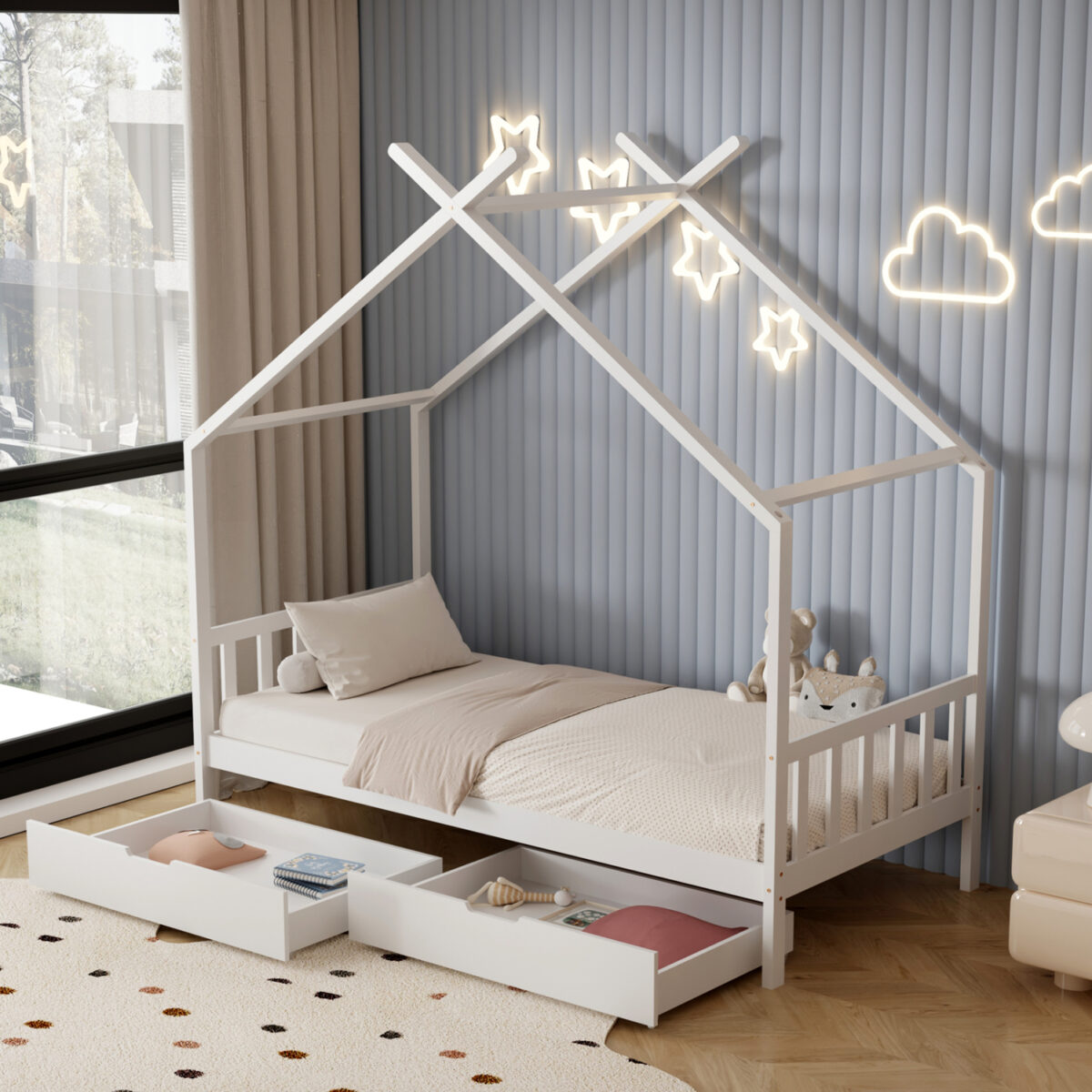 ΚΡΕΒΑΤΙ ΠΑΙΔΙΚΟ ΜΕ ΣΤΡΩΜΑ KLARICE HM21305.01 ΞΥΛΟ ΠΕΥΚΟΥ ΣΕ ΛΕΥΚΟ--ΣΤΡΩΜΑ 90x190εκ - Image 2