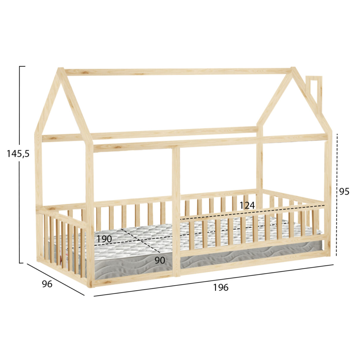 ΚΡΕΒΑΤΙ ΠΑΙΔΙΚΟ ΜΕ ΣΤΡΩΜΑ HOUSER HM21315 ΞΥΛΟ ΠΕΥΚΟΥ ΣΕ ΦΥΣΙΚΟ--ΣΤΡΩΜΑ 90x190εκ - Image 3