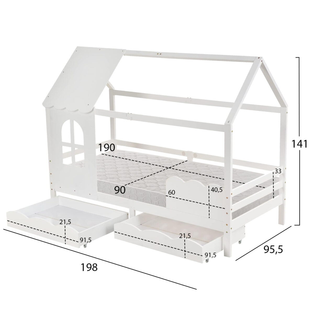 ΚΡΕΒΑΤΙ ΠΑΙΔΙΚΟ ΜΕ ΣΤΡΩΜΑ DOMER HM21319 ΞΥΛΟ ΠΕΥΚΟΥ ΣΕ ΛΕΥΚΟ--ΣΤΡΩΜΑ 90x190εκ - Image 3