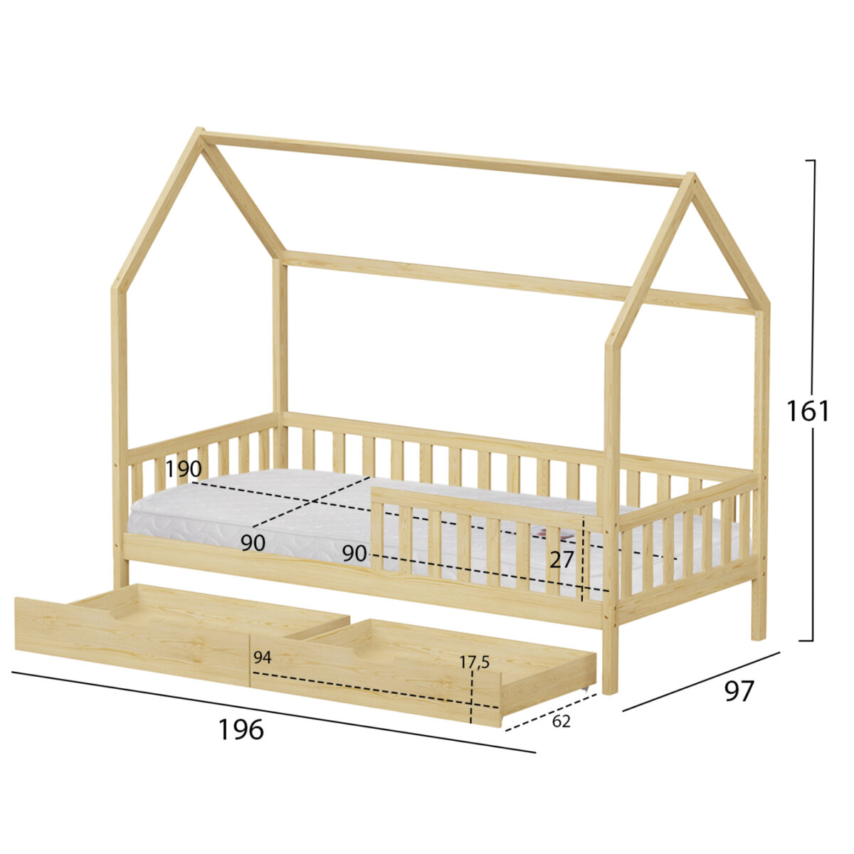 ΚΡΕΒΑΤΙ ΠΑΙΔΙΚΟ ΜΕ ΣΥΡΤΑΡΙΑ PHYLLIS HM21324 ΞΥΛΟ ΠΕΥΚΟΥ ΦΥΣΙΚΟ--ΜΕ ΣΤΡΩΜΑ 90x190εκ - Image 3