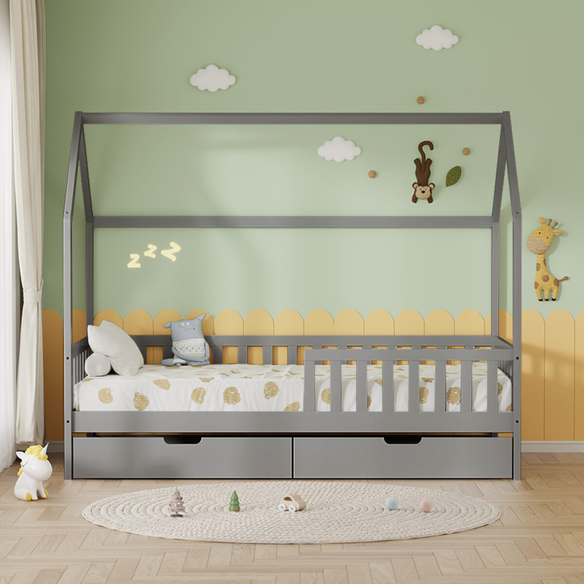 ΚΡΕΒΑΤΙ ΠΑΙΔΙΚΟ ΜΕ ΣΥΡΤΑΡΙΑ PHYLLIS HM21324.02 ΞΥΛΟ ΠΕΥΚΟΥ ΓΚΡΙ--ΜΕ ΣΤΡΩΜΑ 90x190εκ - Image 4