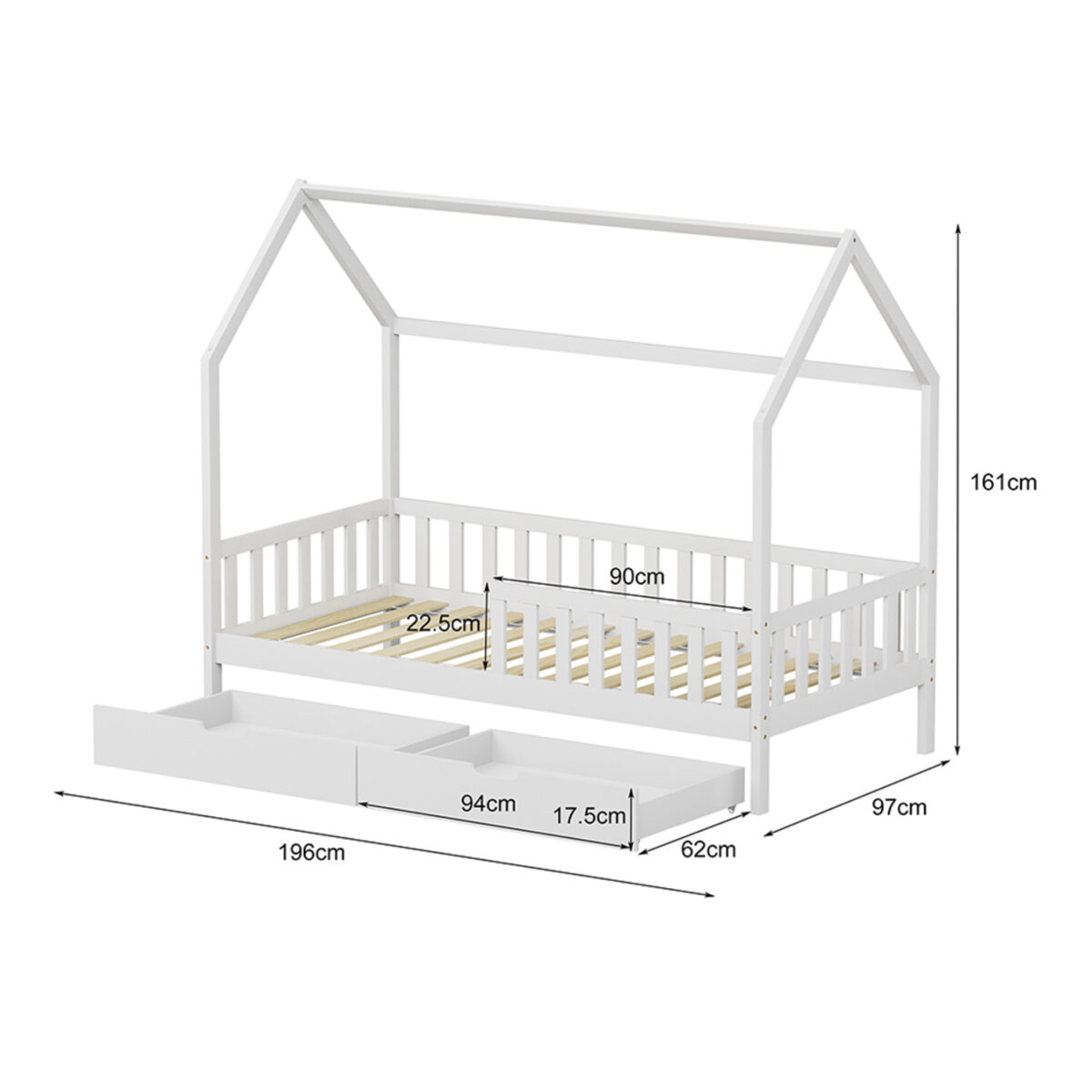 ΚΡΕΒΑΤΙ ΠΑΙΔΙΚΟ ΜΕ ΣΥΡΤΑΡΙΑ PHYLLIS HM724.03 τ.MONTESSORI ΛΕΥΚΟ 196x97x161Υεκ. - Image 3