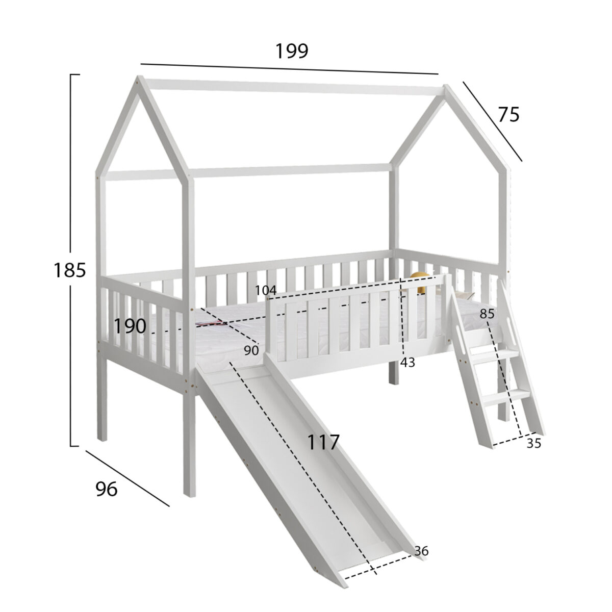 ΚΡΕΒΑΤΙ ΠΑΙΔΙΚΟ ΤΣΟΥΛΗΘΡΑ PHYLLIS HM21310.01 ΠΕΥΚΟ ΣΕ ΛΕΥΚΟ--ΜΕ ΣΤΡΩΜΑ 90x190εκ - Image 3