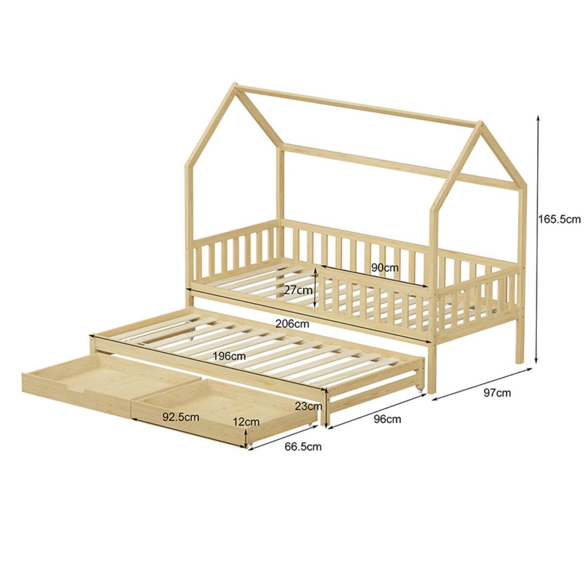 ΠΑΙΔΙΚΟ ΚΡΕΒΑΤΙ 3 ΣΕ 1 PHYLLIS HM723.01 ΞΥΛΟ ΠΕΥΚΟΥ ΦΥΣΙΚΟ 206x97x166Υεκ. - Image 3