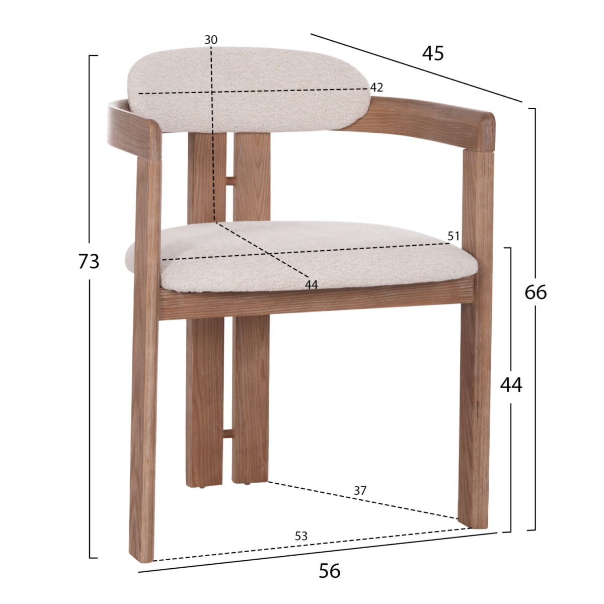 ΠΟΛΥΘΡΟΝΑ ΤΡΑΠΕΖΑΡΙΑΣ KALL HM18247.01 ΜΠΕΖ ΥΦΑΣΜΑ--ΜΑΤ WHITEWASH PLYWOOD 56x45x73Υεκ. - Image 2