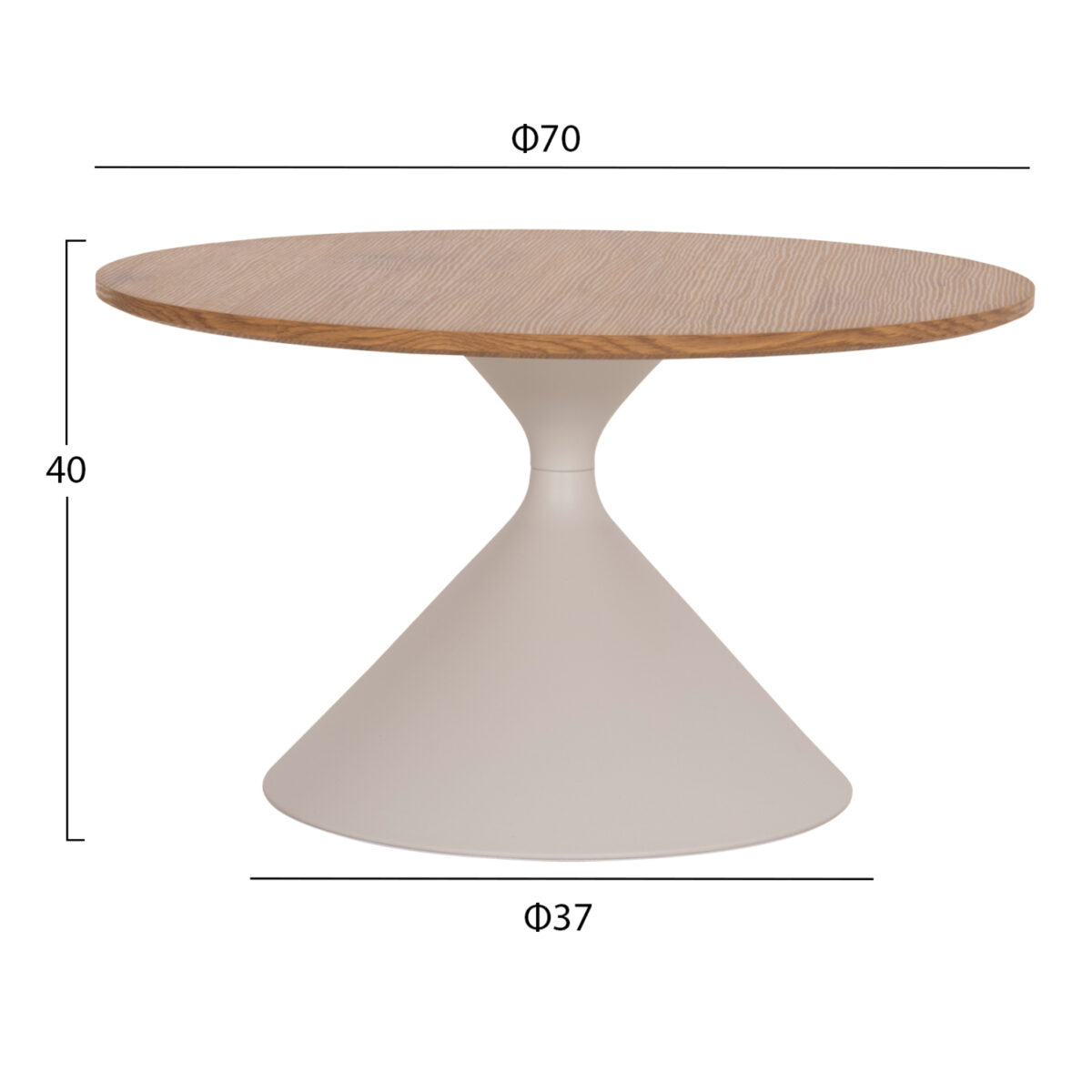 ΣΕΤ 2 ΤΡΑΠΕΖΙΑ ΣΑΛΟΝΙΟΥ JENNEL(X) HM18308.01 ΜΕΤΑΛΛΟ ΛΕΥΚΟ--MDF ΣΕ ΦΥΣΙΚΟ Φ50εκ & Φ70εκ - Image 2