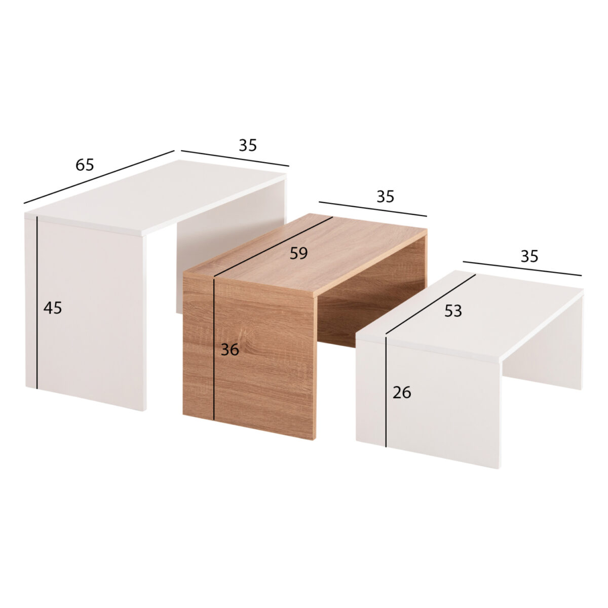 ΤΡΑΠΕΖΙ ΣΑΛΟΝΙΟΥ ΣΕΤ 3ΤΜΧ BENTIL HM9444.11 ΜΕΛΑΜΙΝΗ SONAMA-ΛΕΥΚΟ 65x35x45Υεκ - Image 2