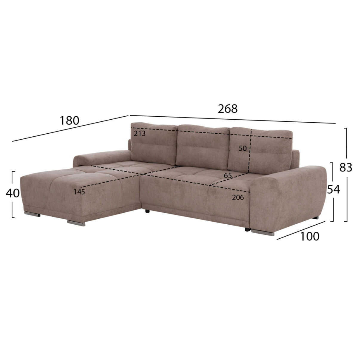 ΚΑΝΑΠΕΣ ΚΡΕΒΑΤΙ ΑΡΙΣΤΕΡΗ ΓΩΝΙΑ COMFYRA HM3336.03L ΜΠΕΖ ΥΦΑΣΜΑ 268x180x83Υεκ - Image 2