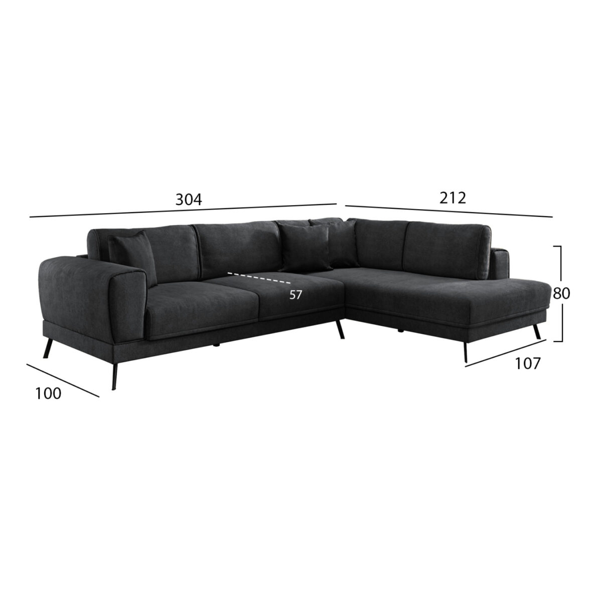 ΚΑΝΑΠΕΣ ΚΡΕΒΑΤΙ ΔΕΞΙΑ ΓΩΝΙΑ ZENORA HM3337.01R ΣΚΟΥΡΟ ΓΚΡΙ ΥΦΑΣΜΑ 304x212x80Υεκ - Image 2