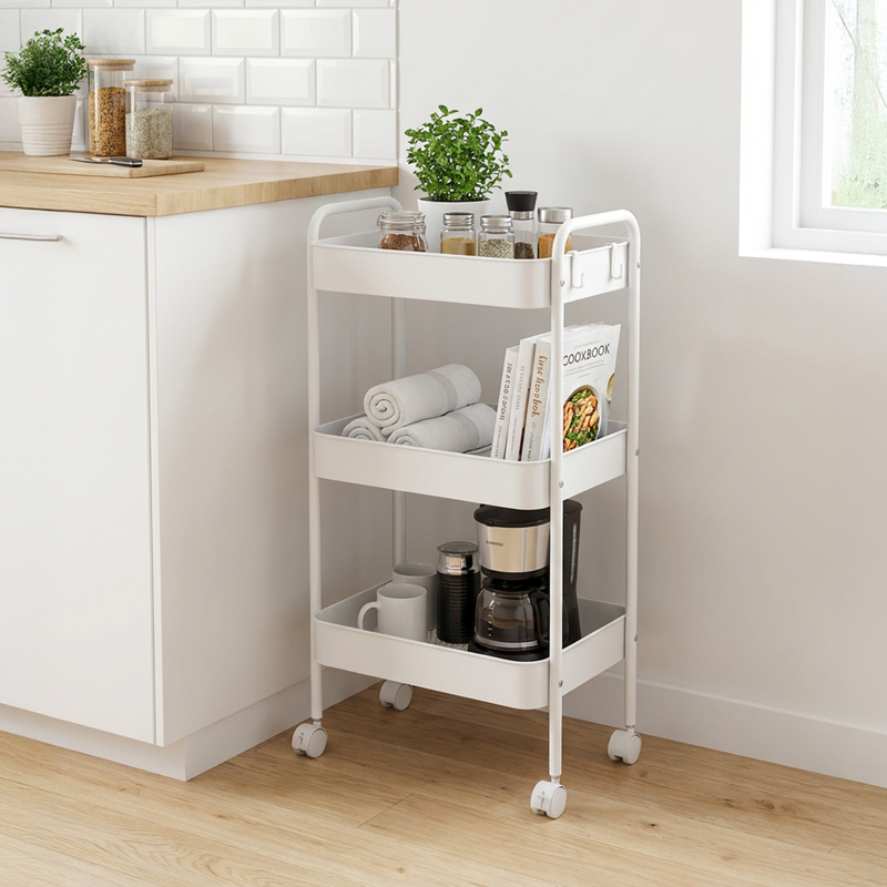 Τρόλλεϊ-ραφιέρα Nedea  μέταλλο λευκό 41x30x77εκ