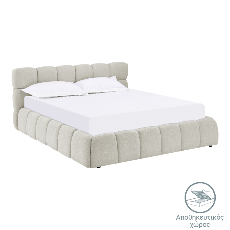 Κρεβάτι Jeby  ύφασμα σε μπεζ απόχρωση με αποθηκευτικό χώρο 160x200εκ