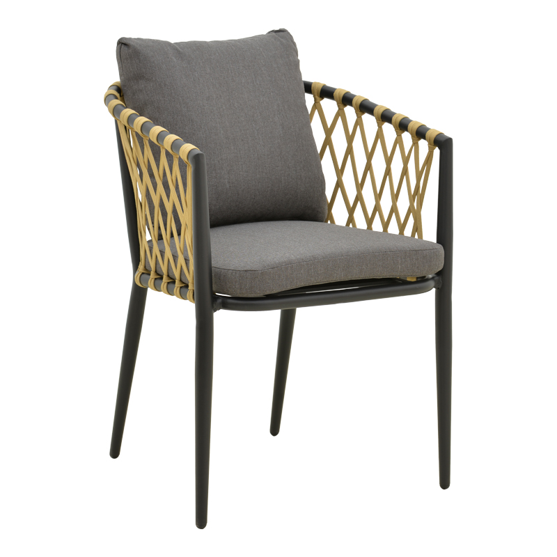 Πολυθρόνα Peluxe  αλουμίνιο ανθρακί-pe σχοινί φυσικό-μαξιλάρια γκρι 54x62x84εκ