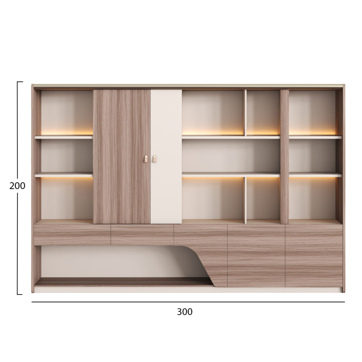 ΒΙΒΛΙΟΘΗΚΗ ΣΕΙΡΑ SUPERON HM2141 ΜΕΛΑΜΙΝΗ ΜΠΕΖ & ΦΥΣΙΚΟ--LED ΦΩΤΙΣΜΟΣ 300x40x200Υεκ - Image 2