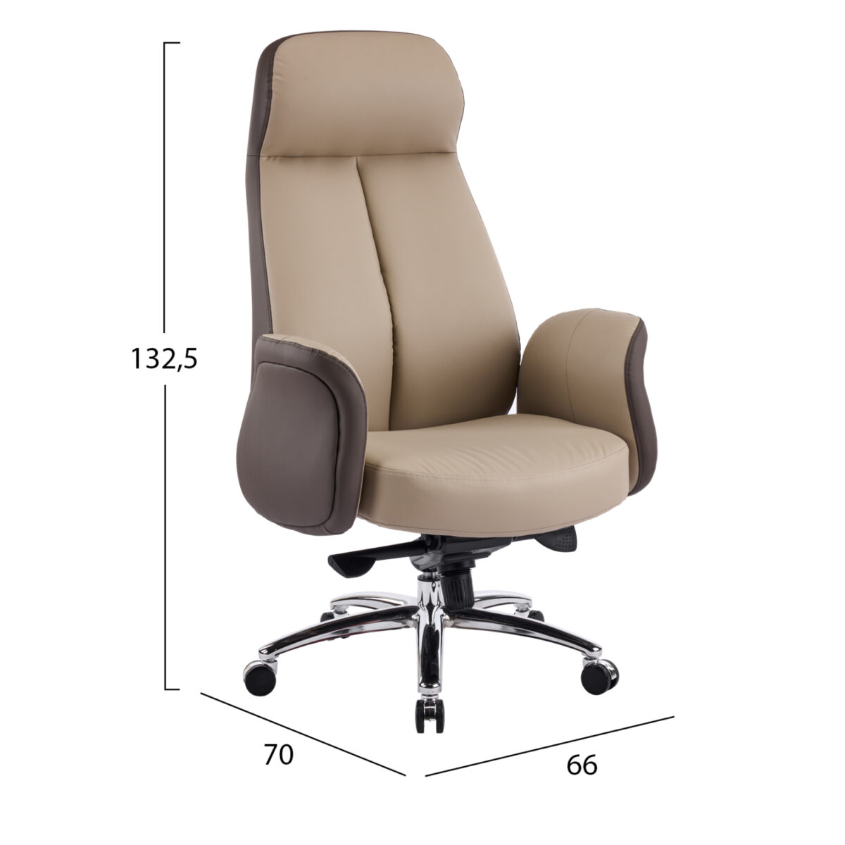 ΚΑΡΕΚΛΑ ΓΡΑΦΕΙΟΥ DRAMON HM18356.02 ΜΠΕΖ-ΚΑΦΕ PU ΔΕΡΜΑ--ΒΑΣΗ ΧΡΩΜΙΟΥ 66x70x132.5Υεκ - Image 2