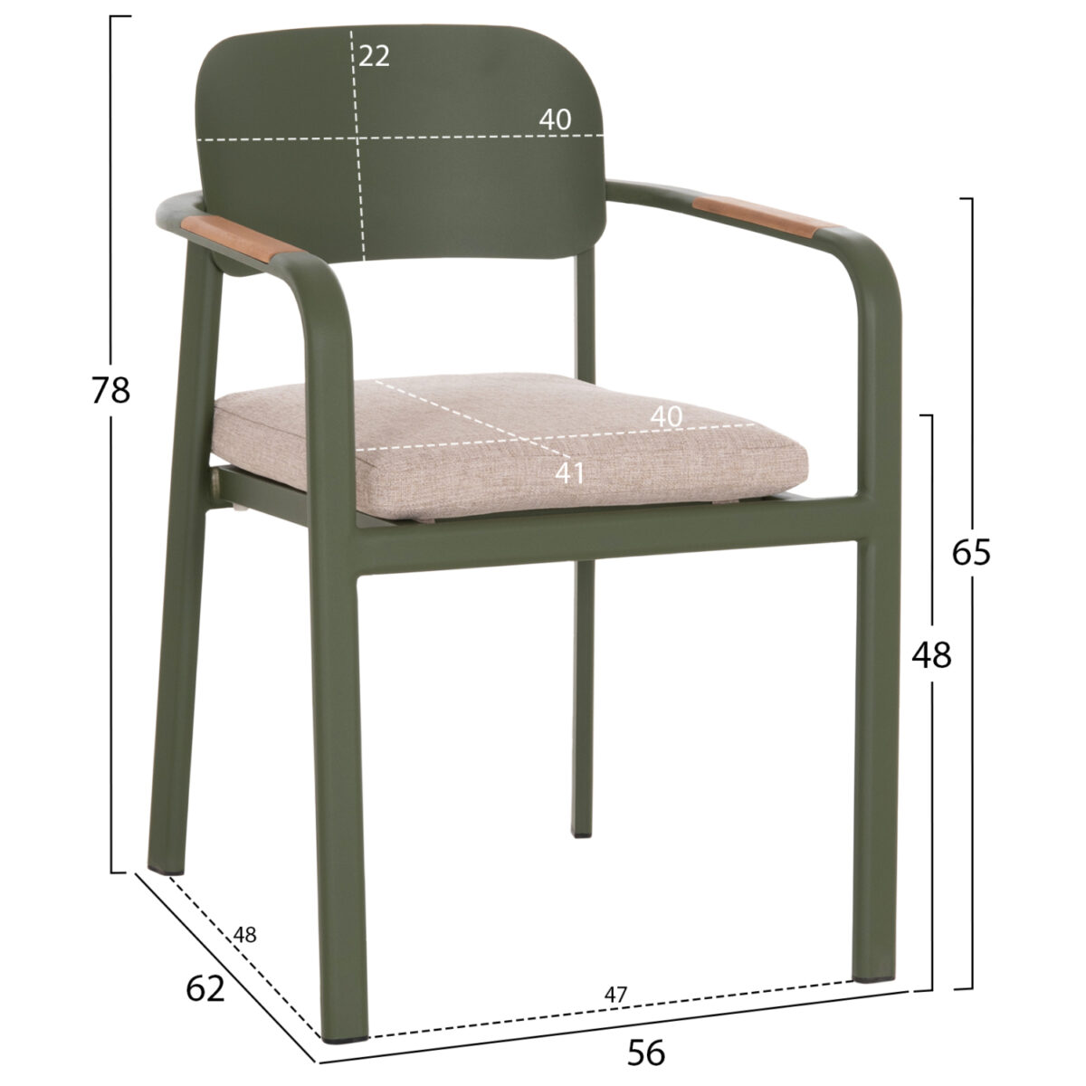ΠΟΛΥΘΡΟΝΑ ΤΡΑΠΕΖΑΡΙΑΣ ELARA HM6414.06 ΠΡΑΣΙΝΟ ΑΛΟΥΜΙΝΙΟ-ΜΠΕΖ OLEFIN--TEAK 56x62x78Υεκ - Image 2
