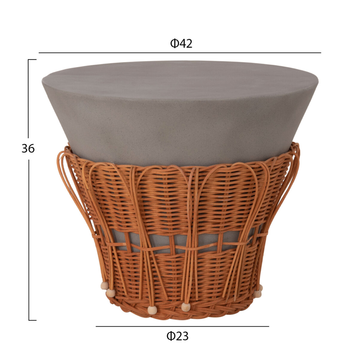 ΤΡΑΠΕΖΙ ΒΟΗΘΗΤΙΚΟ PERRAL HM18164.03S FIBER CEMENT ΓΚΡΙ-ΦΥΣΙΚΟ RATTAN--Φ42x36Υεκ - Image 2